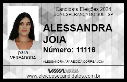 Candidato ALESSANDRA JOIA 2024 - BOA ESPERANÇA DO SUL - Eleições