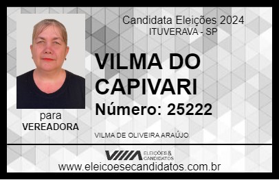 Candidato VILMA DO CAPIVARI 2024 - ITUVERAVA - Eleições