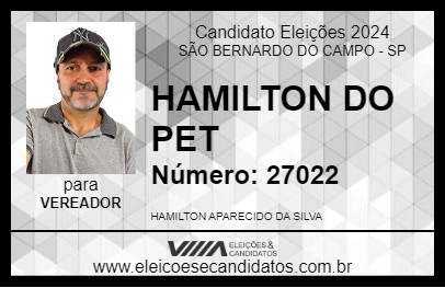 Candidato HAMILTON DO PET 2024 - SÃO BERNARDO DO CAMPO - Eleições