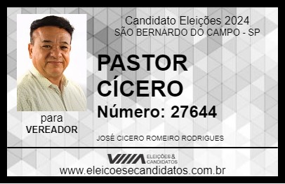 Candidato PASTOR CÍCERO 2024 - SÃO BERNARDO DO CAMPO - Eleições