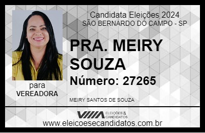 Candidato PRA. MEIRY SOUZA 2024 - SÃO BERNARDO DO CAMPO - Eleições