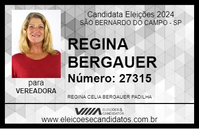 Candidato REGINA BERGAUER 2024 - SÃO BERNARDO DO CAMPO - Eleições