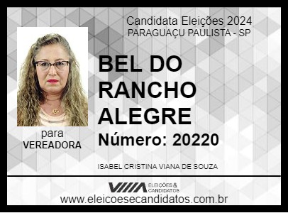 Candidato BEL DO RANCHO ALEGRE 2024 - PARAGUAÇU PAULISTA - Eleições