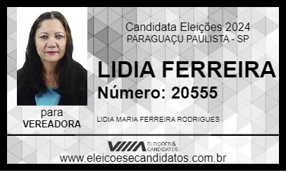 Candidato LIDIA FERREIRA 2024 - PARAGUAÇU PAULISTA - Eleições