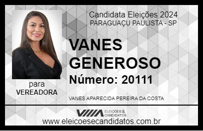 Candidato VANES GENEROSO 2024 - PARAGUAÇU PAULISTA - Eleições