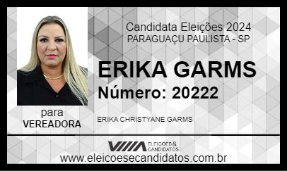 Candidato ERIKA GARMS 2024 - PARAGUAÇU PAULISTA - Eleições