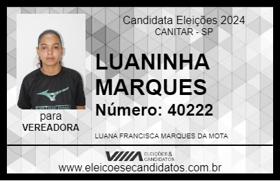 Candidato LUANINHA MARQUES 2024 - CANITAR - Eleições