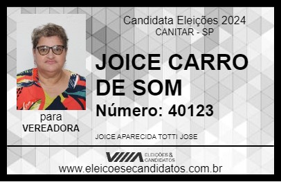 Candidato JOICE CARRO DE SOM 2024 - CANITAR - Eleições