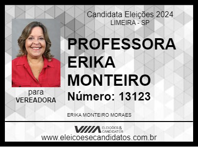 Candidato PROFESSORA ERIKA MONTEIRO 2024 - LIMEIRA - Eleições