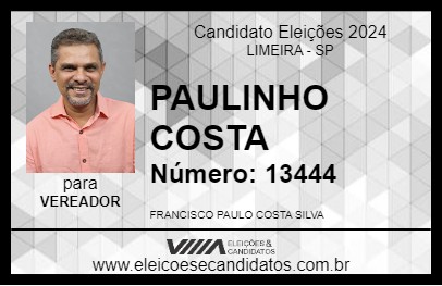 Candidato PAULINHO COSTA 2024 - LIMEIRA - Eleições