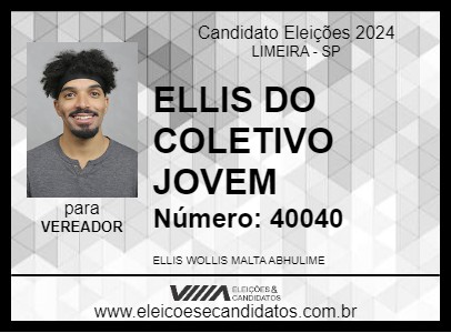 Candidato ELLIS DO COLETIVO JOVEM 2024 - LIMEIRA - Eleições