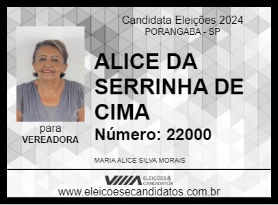 Candidato ALICE DA SERRINHA DE CIMA 2024 - PORANGABA - Eleições