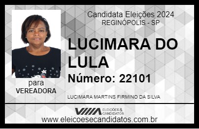 Candidato LUCIMARA DO LULA 2024 - REGINÓPOLIS - Eleições