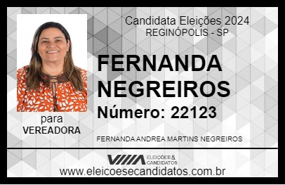 Candidato FERNANDA NEGREIROS 2024 - REGINÓPOLIS - Eleições