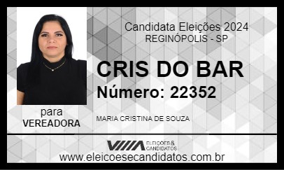 Candidato CRIS DO BAR 2024 - REGINÓPOLIS - Eleições