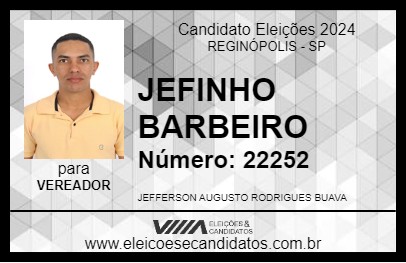 Candidato JEFINHO BARBEIRO 2024 - REGINÓPOLIS - Eleições