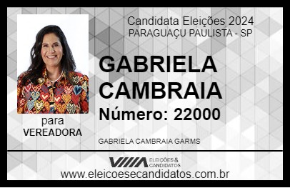 Candidato GABRIELA CAMBRAIA 2024 - PARAGUAÇU PAULISTA - Eleições