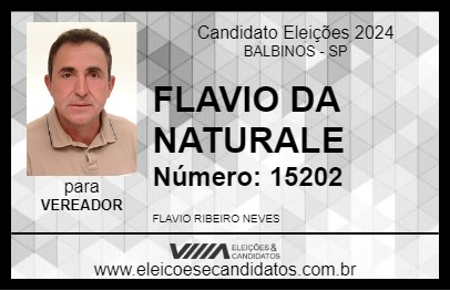 Candidato FLAVIO DA NATURALE 2024 - BALBINOS - Eleições