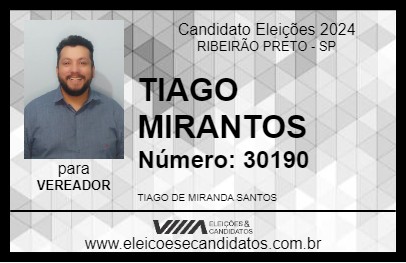 Candidato TIAGO MIRANTOS 2024 - RIBEIRÃO PRETO - Eleições