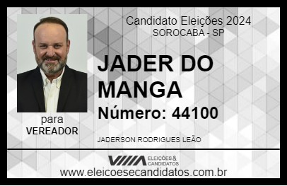 Candidato JADER DO MANGA 2024 - SOROCABA - Eleições