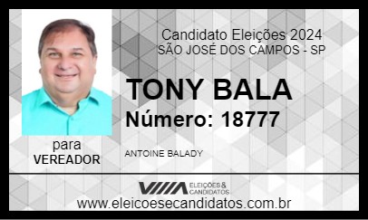 Candidato TONY BALA 2024 - SÃO JOSÉ DOS CAMPOS - Eleições