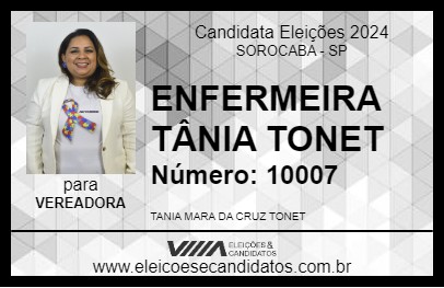 Candidato ENFERMEIRA TÂNIA TONET 2024 - SOROCABA - Eleições