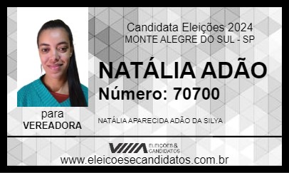 Candidato NATÁLIA ADÃO 2024 - MONTE ALEGRE DO SUL - Eleições