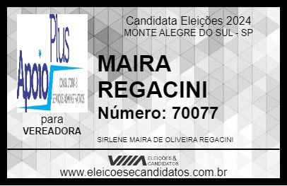 Candidato MAIRA REGACINI 2024 - MONTE ALEGRE DO SUL - Eleições