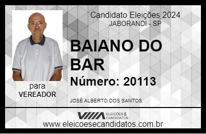 Candidato BAIANO DO BAR 2024 - JABORANDI - Eleições