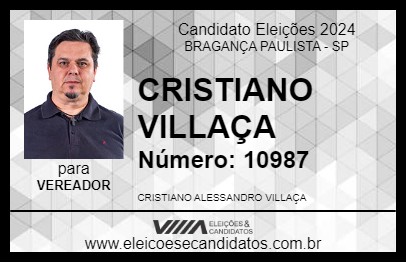 Candidato CRISTIANO VILLAÇA 2024 - BRAGANÇA PAULISTA - Eleições