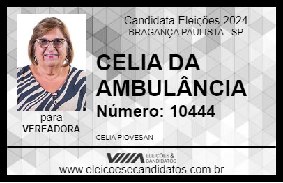 Candidato CELIA DA AMBULÂNCIA 2024 - BRAGANÇA PAULISTA - Eleições