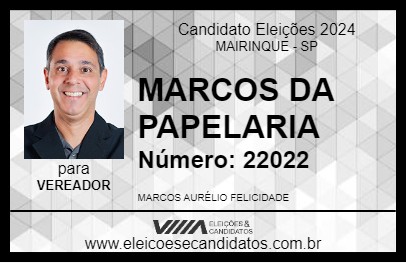 Candidato MARCOS DA PAPELARIA 2024 - MAIRINQUE - Eleições