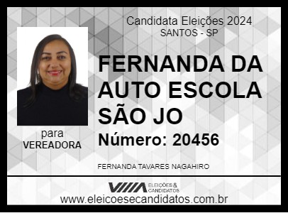 Candidato FERNANDA DA AUTO ESCOLA SÃO JO 2024 - SANTOS - Eleições