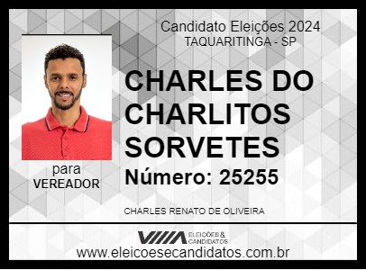 Candidato CHARLES DO CHARLITOS SORVETES 2024 - TAQUARITINGA - Eleições