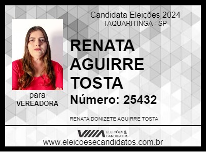 Candidato RENATA AGUIRRE TOSTA 2024 - TAQUARITINGA - Eleições