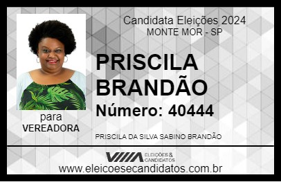 Candidato PRISCILA BRANDÃO 2024 - MONTE MOR - Eleições