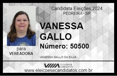 Candidato VANESSA GALLO 2024 - PEDREIRA - Eleições