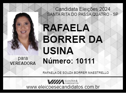 Candidato RAFAELA BORRER DA USINA 2024 - SANTA RITA DO PASSA QUATRO - Eleições