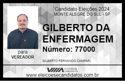 Candidato GILBERTO DA ENFERMAGEM 2024 - MONTE ALEGRE DO SUL - Eleições