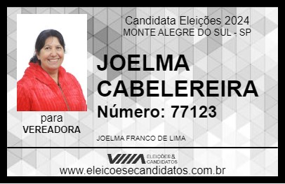 Candidato JOELMA CABELEREIRA 2024 - MONTE ALEGRE DO SUL - Eleições