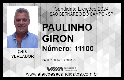 Candidato PAULINHO GIRON 2024 - SÃO BERNARDO DO CAMPO - Eleições