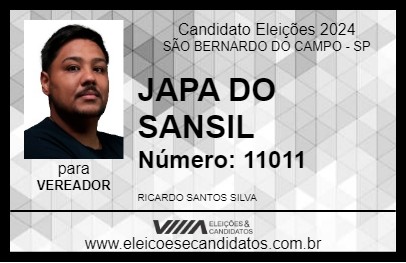 Candidato JAPA DO SANSIL 2024 - SÃO BERNARDO DO CAMPO - Eleições