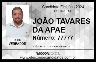 Candidato JOÃO TAVARES 2024 - COLINA - Eleições