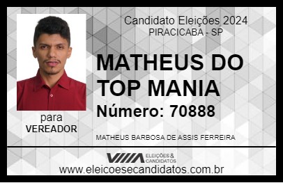 Candidato MATHEUS DO TOP MANIA 2024 - PIRACICABA - Eleições