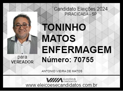 Candidato TONINHO MATOS ENFERMAGEM 2024 - PIRACICABA - Eleições