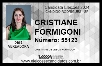 Candidato CRISTIANE FORMIGONI 2024 - CÂNDIDO RODRIGUES - Eleições