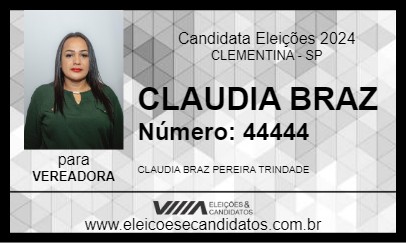 Candidato CLAUDIA BRAZ 2024 - CLEMENTINA - Eleições