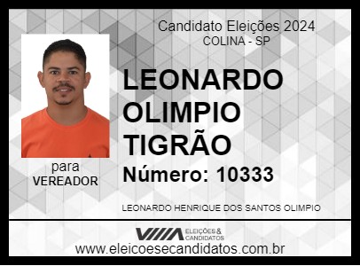 Candidato LEONARDO OLIMPIO TIGRÃO 2024 - COLINA - Eleições