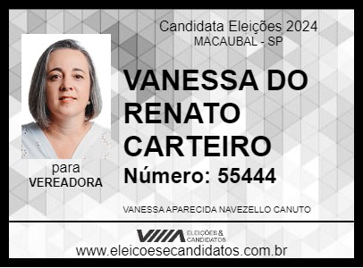 Candidato VANESSA DO RENATO CARTEIRO 2024 - MACAUBAL - Eleições