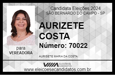 Candidato AURIZETE COSTA 2024 - SÃO BERNARDO DO CAMPO - Eleições